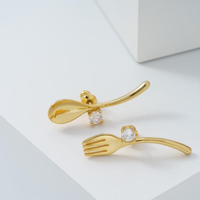 Fashion Ins Style Lovely Spoon and Fork Shape Stud Earrings for Girls