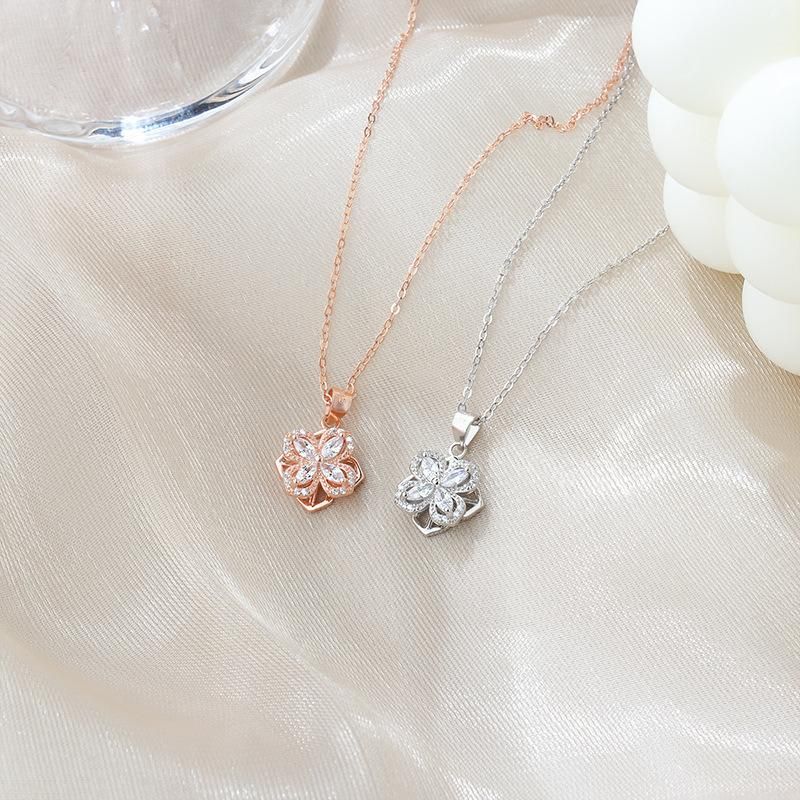 S925 Sterling Silver Rotary Clover Necklace Female Fashion Flower Pendant