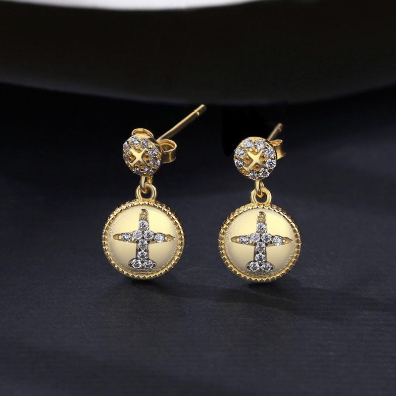 Sublimation Jewelry Round Ear Stud with Plane Patternsliver Earrings