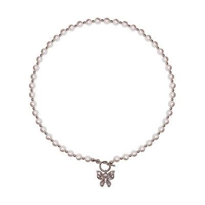 Fashion Jewelry Pearl Necklace Zirconia Butterfly Clavicle Necklace Necklace