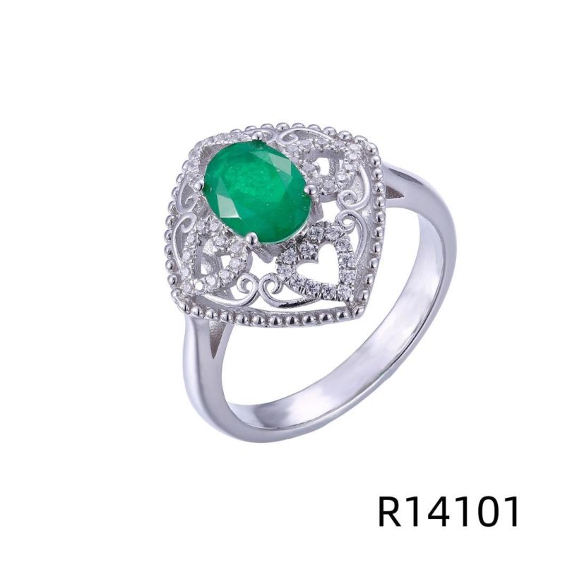 Hot Sale 925 Sterling Silver with Emerald Stone Ring