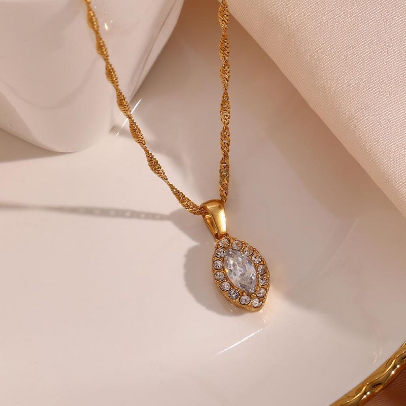 Factory Pendant Fashion Jewelry Ins Fashion Cross-Border Hot Selling Personalized Pendant Jewelry Female Stainless Steel Leaf Eyes Zircon Pendant Necklace