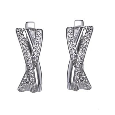 925 Silver and Brass CZ Fashion X Shaped Earring