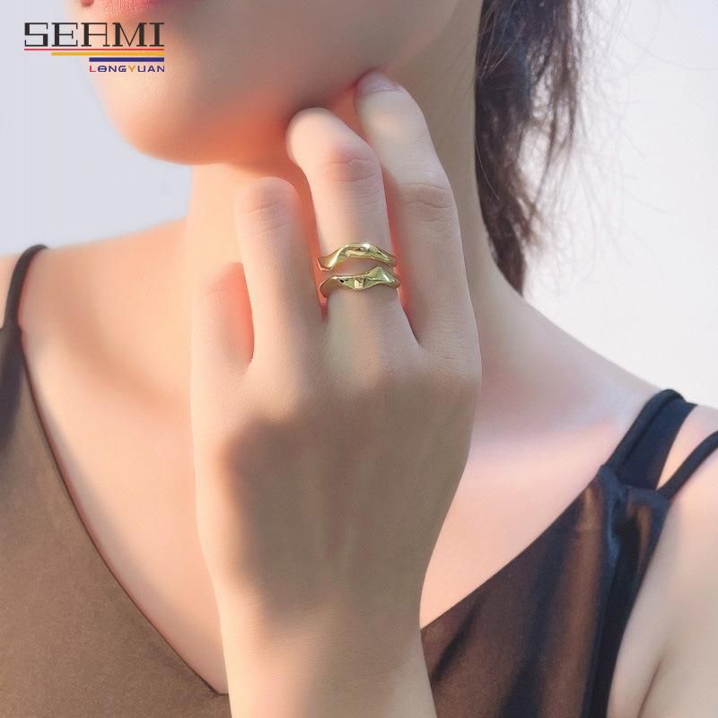 S925 Silver Ring Female Design Irregular Wavy Double Opening Ring