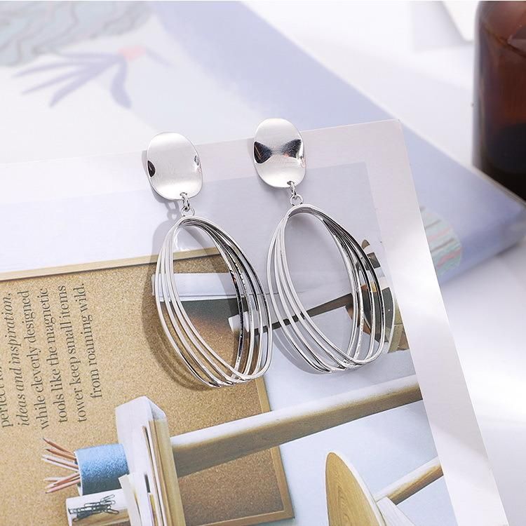 Fashion Jewelry Elegant Big Circle Metal Geometry Oval Long Stud Earrings