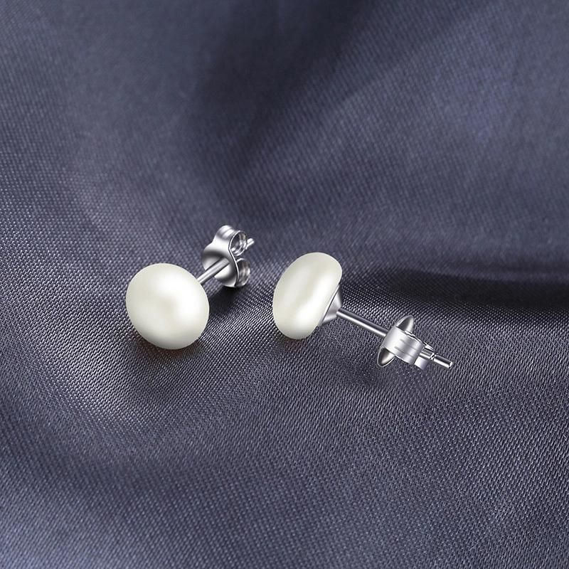 Fashion Jewellery Freshwater Cultured 8-9mm White Pearl Stud Earrings 925 Sterling Silver Jewelry