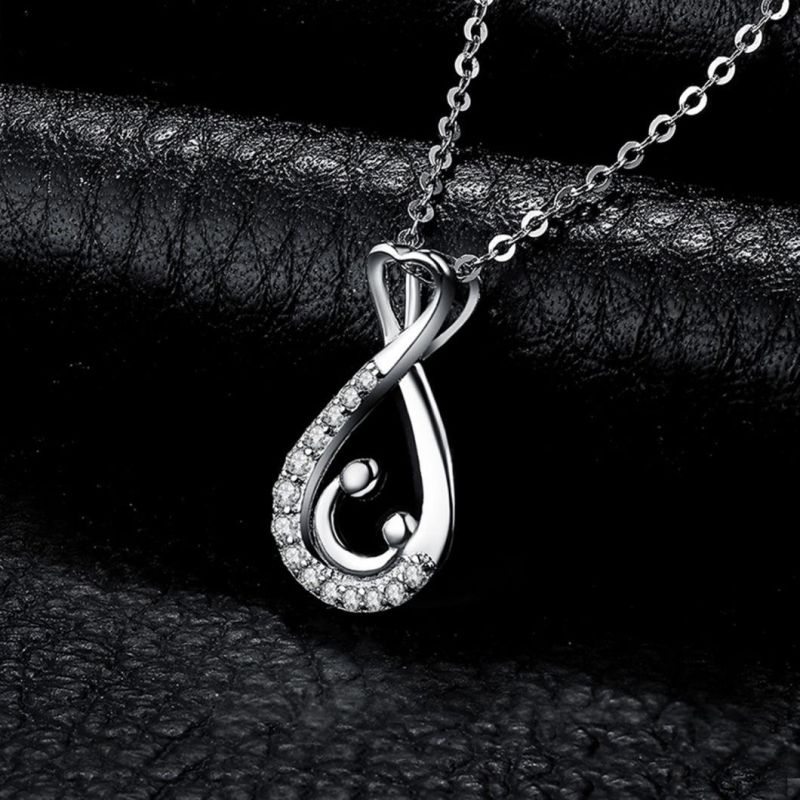 Mother and Child Infinity Heart Love Pendant with CZ Pave Cubic Zirconia 925 Sterling Silver Jewelry