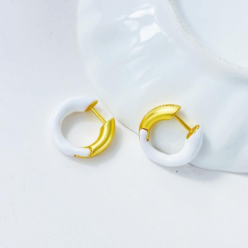 Candy Color Enamel Matte Gold Small Circle Earrings