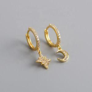 CZ Star Moon Dangle Small Hoop Earrings Charms Crystal Asymmetrical Snowflake Crescent Drop Mini Cartilage Clip Earrings