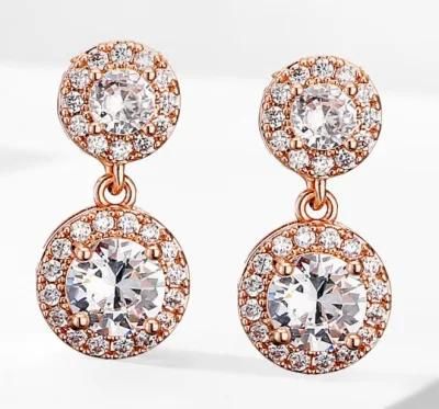 Rose Gold Round CZ Earring, Bridal CZ Earring Jewelry, Wedding CZ Earring