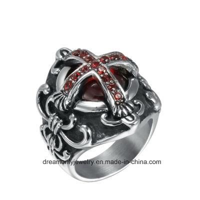 Jewelry Mens Steel Ring Diamond Ring Red Rhinestone Zircon