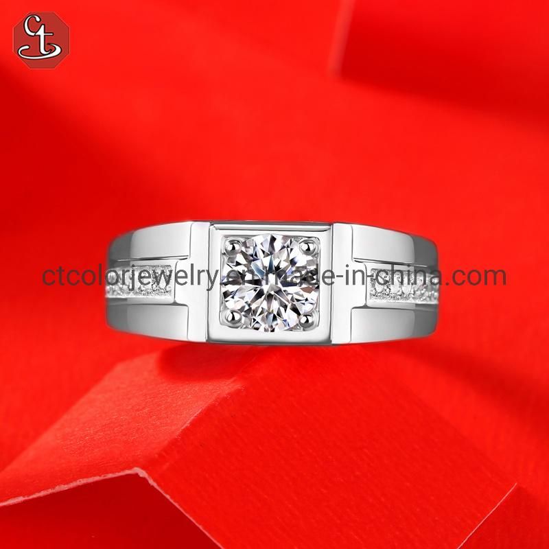 Exquisite diamond classic four-claw 1 carat Moissanite men′s jewelry ring for man