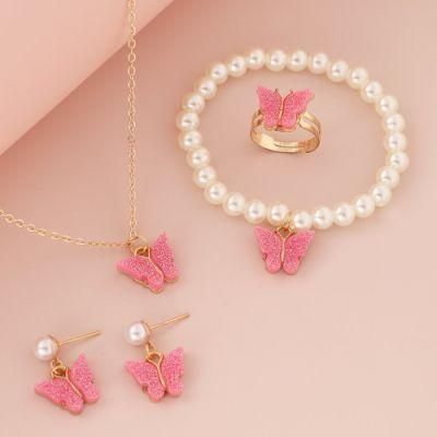 Wholesale Pearl Necklace Charms Acrylic Earrings Necklace Ring Bracelet Gold Jewelry Set for Girls