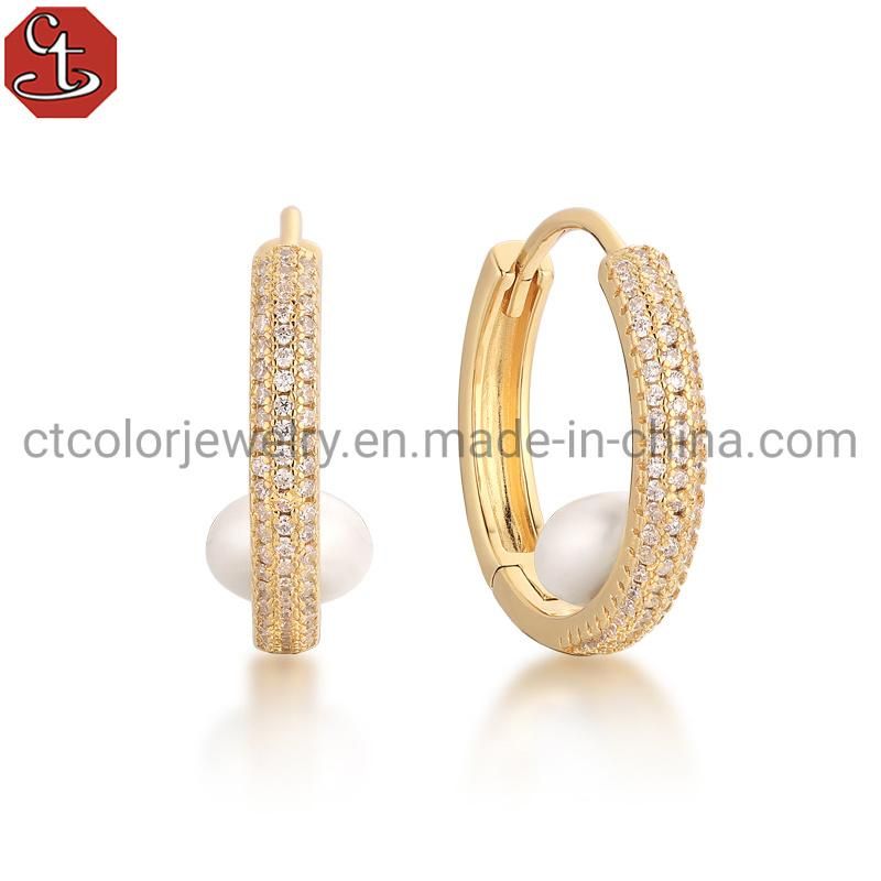 Wholesale Pirce Fashion Jewelry Earrings 925 Sterling Silver 18K Gold Silver Earring Customized Design Natural Pearl Hoop Earring Jewellery