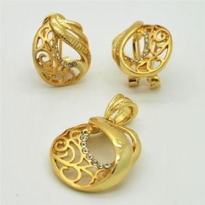 Free Shipping Crystal Inset Gold Plated Hollow Heart Pendant Earrings and Necklace Jewelry Set (S14A07475EP1GS0005)