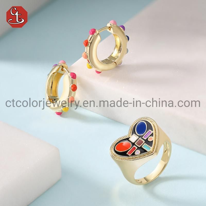 New Special Design Gold Plating Ring Fashion Jewelry 925 Sterling Silver Color Enamel Rings