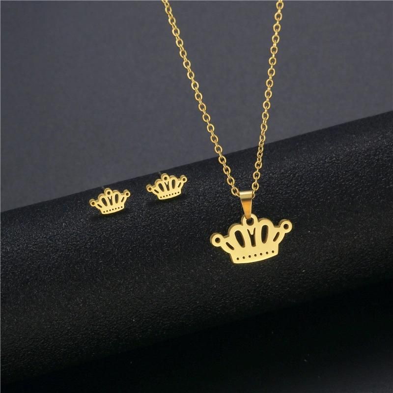 Manufacturer Customized Fashion Cheap Jewelry Waterproof High-Quality Stainless Steel Jewelry Set Wholesale Colorfast 18K Gold-Plated Crown Jewelry Set