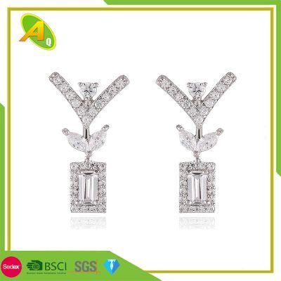 Geometric Stud Square Copper Miniature Zircon Set Simple Banquet Earrings (09)