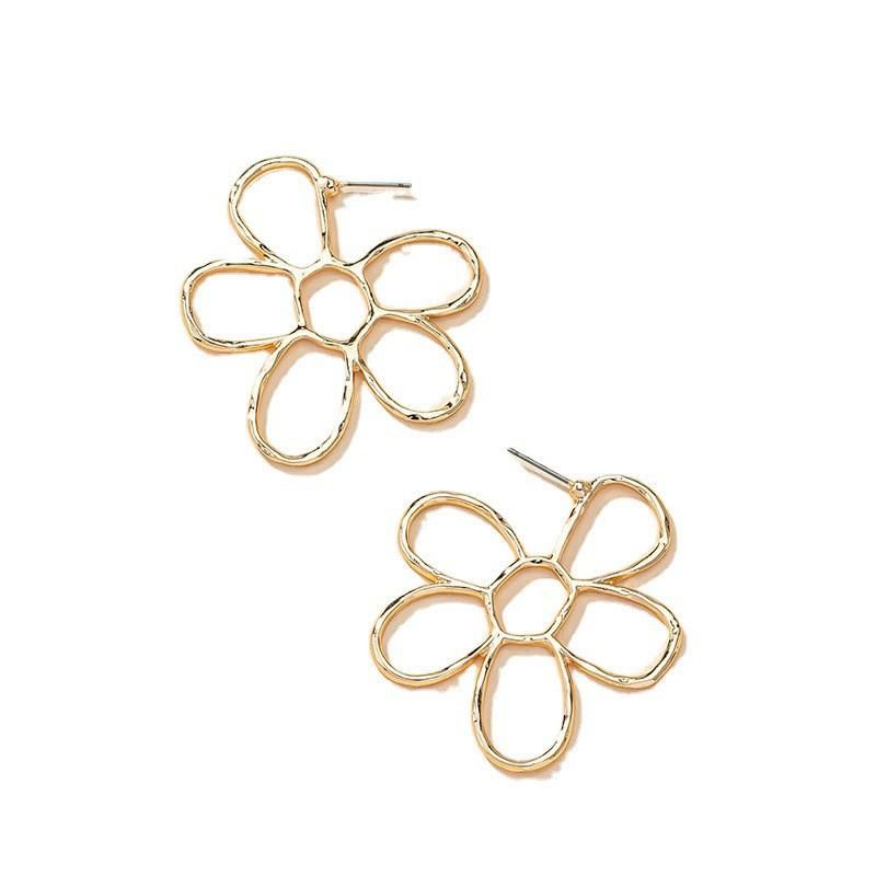 18K Gold Plated Statement Flower Shape Beauty Fashion Jewelry Accessories High Quality Alloy Earrings for Trendy Women