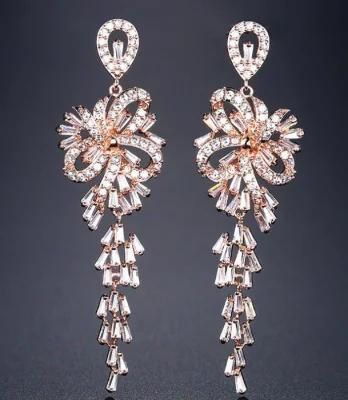 Rose Gold Vintage CZ Earring Jewelry. Wedding Bridal CZ Earring Jewelry
