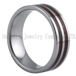 Shiny Polished Wood Inlaid Tungsten Carbide Ring (OAGR0141)