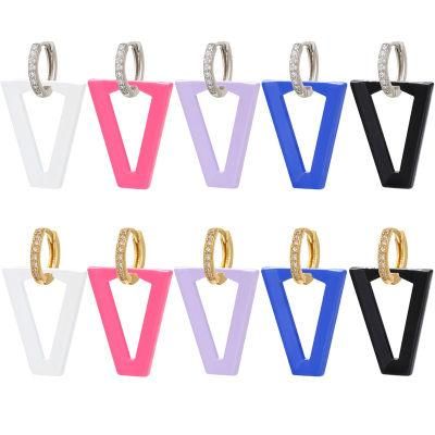 Exaggerated Women Ear Jewelry Colorful Inverted Triangle Hoop Earrings