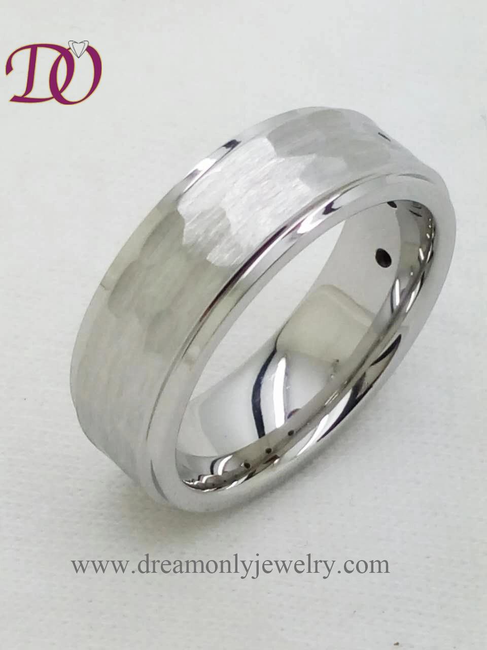 Hammered Tungsten Ring High Polished Tungsten Ring