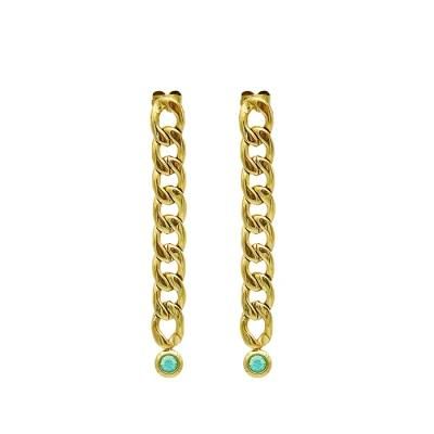 Fashion Earrings Bulkbuy Stainless Steel Gold Plated Figaro Chain Earring with Stone for Lady Elegant Jewelry Gift