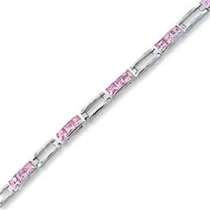 Fashion Solid 925 Sterling Silver Pink Topaz Tennis Bracelet