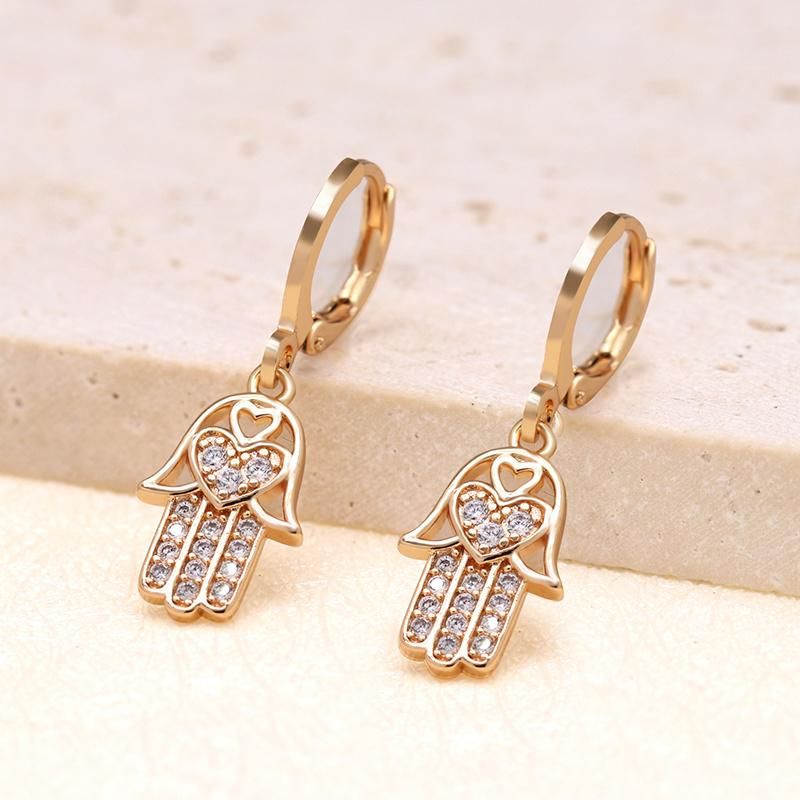 Hand of Fatima Heart Zircon Hamsa Fatima Hand Earrings