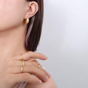 Fashion Design Luxury Titanium Steel 18K Gold Plated C-Shaped Earrings for Women