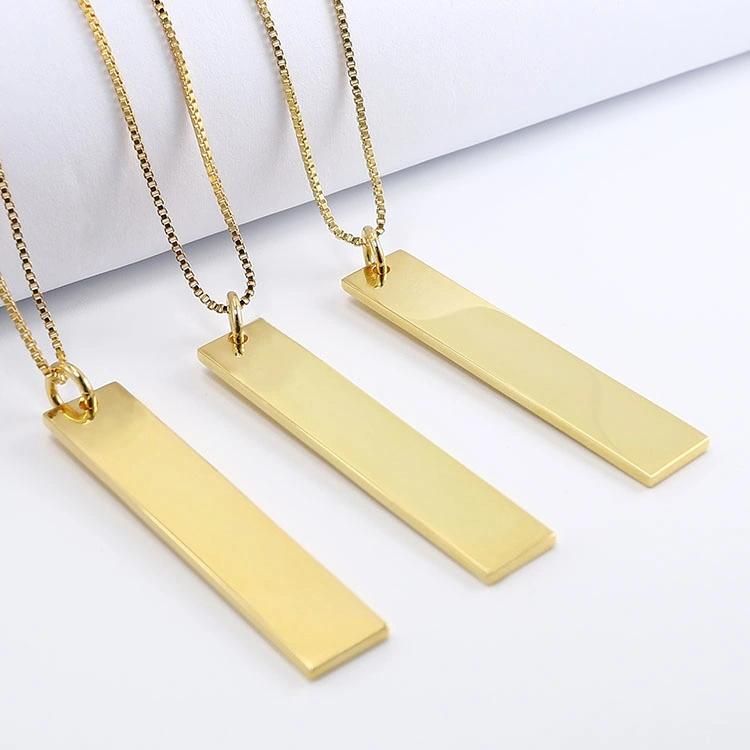 Engraved Logo Name Brand Vertical Blank Bar Pendant Custom 18K PVD Plated Layered Jewelry Necklaces Stainless Steel Gold