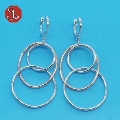 Special Huggie Round circle three tones plating Plain Dangle Earring Brass &amp; Silver jewelry