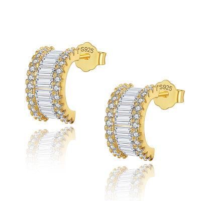 925 Sterling Silver Simple Shiny Zircon Stud Earrings Women Light Luxury Temperament Wedding Jewelry