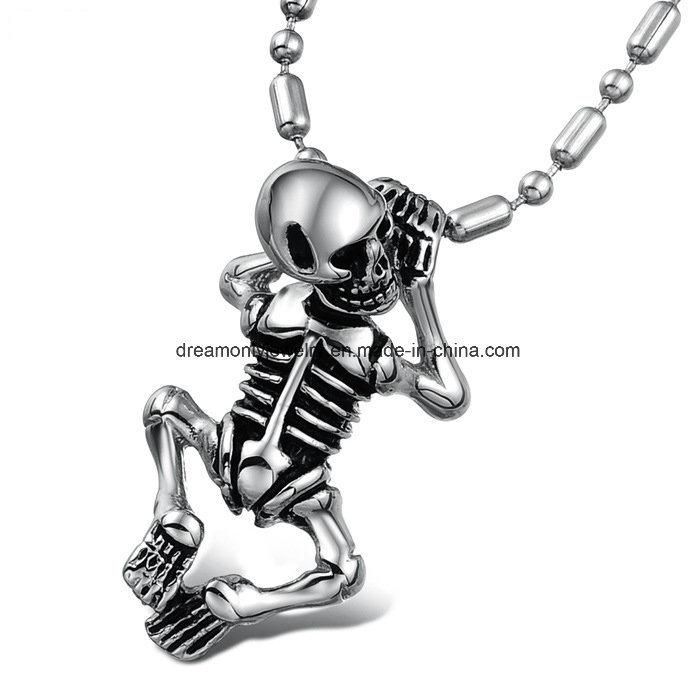 Fashion Cool Punk Steel Skeleton Skull Pandant Necklace
