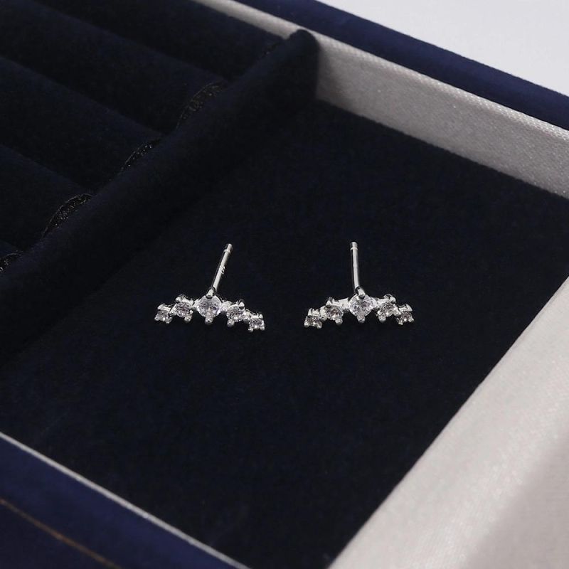 Wholesale Custom 925 Sterling Silver Minimalist Colorful Cubic Zirconia Crawler Hook Stone Stud Earrings Women Piercing Jewelry