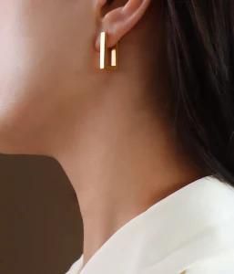 2021 New Design Trendy Custom 18K Gold Plated Stainless Steel Square Jewelry Rectangle Large Huggie Hoop Women Statement Earrings