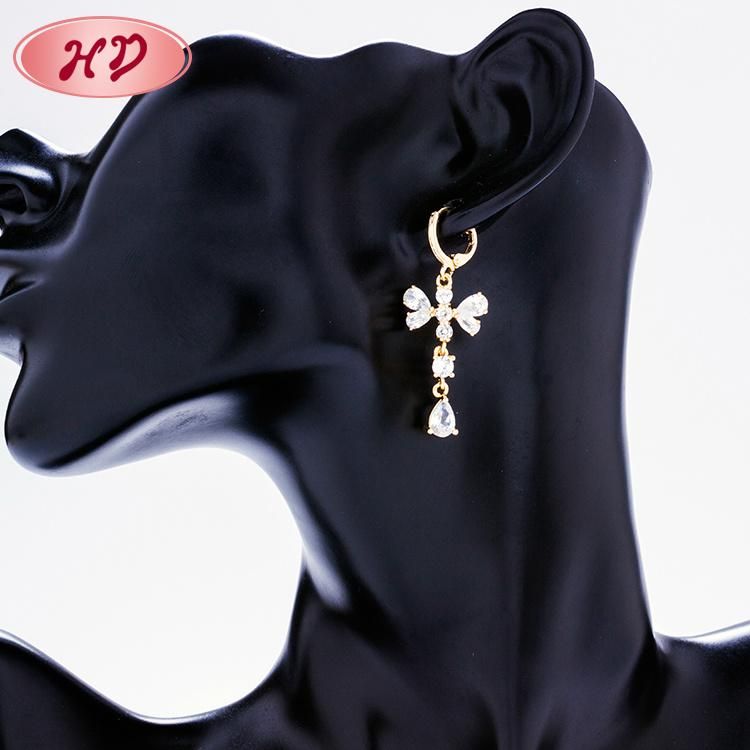 New Style Women Long Rose Gold Zircon Heart Drop Earrings for Wedding