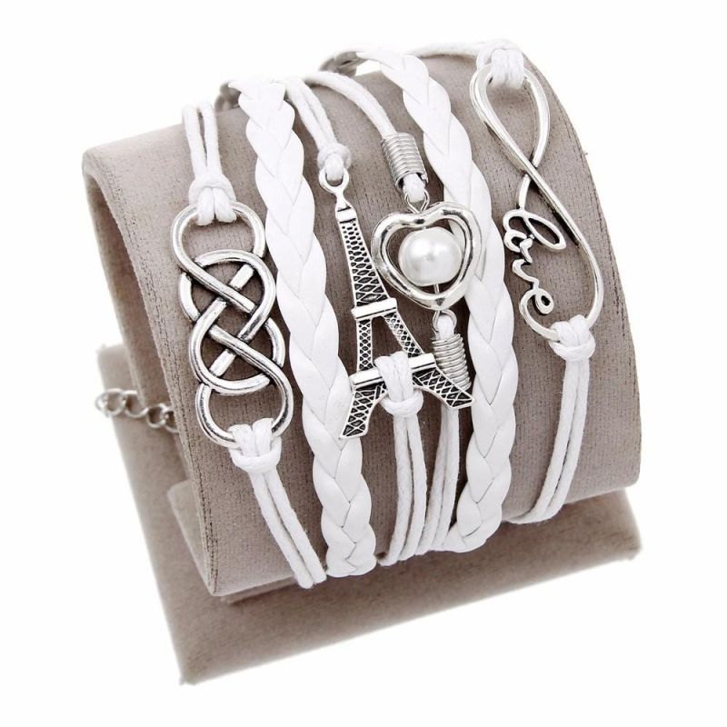 Fashion Women Jewelry Eiffel Tower Geometric Charm Bracelets Leather Bracelet