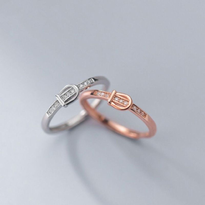 925 Sterling Silver Ring Belt Buckle Crystal Adjustable Designs Women Fashion Wedding Ring Party Fashion Jewelry