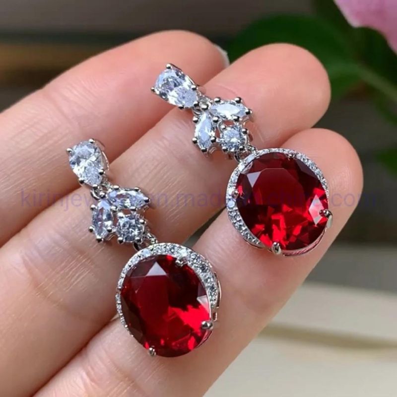 Wedding Earrings with Ruby Zircon Micro Pave 5A CZ High MOQ Drop Earring Wedding Bridal Wedding Earring