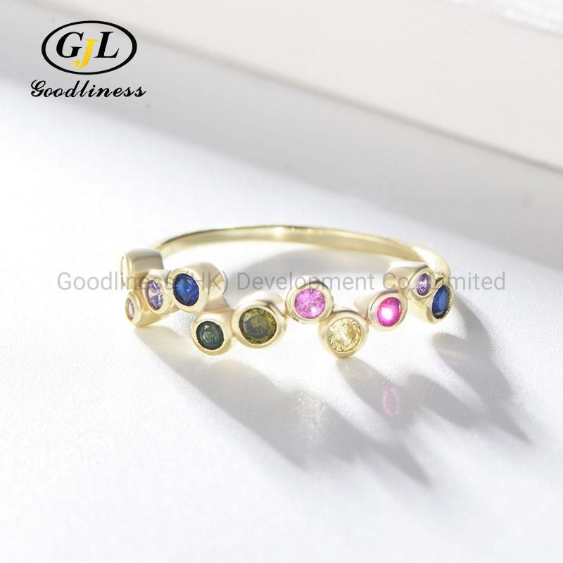 Hot Sale New 925 Sterling Silver Rainbow Zircon Ring