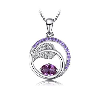 925 Sterling Silver Leaf Pendant Created Alexandrite Sapphire Pendant Purple Cubic Zirconia Pendant Jewelry