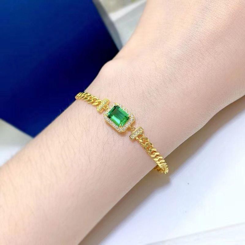 New S925 Silver Bracelet Emerald 6*8 Bracelet Simple Fashion High Sense 1 Carat Bracelet Jewelry