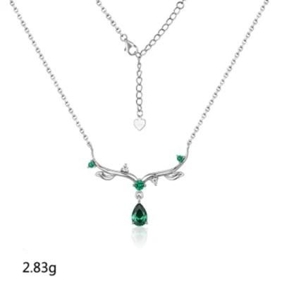 Custom Women Fashion Elegant Pear Emerald Customize 925 Sterling Silver Jewelry Necklace