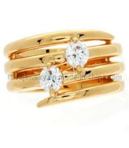 Custom Fashion Lady Gold Plated Stainless Steel Zircon Ring