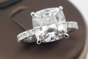 Custom Made 14K White Gold 4.0 Carat Cushion Crushed Ice Moissanite Ring