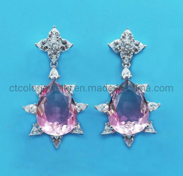 High Quality Women 925 Silver and Brass Fashion Gem Jewelry Earring