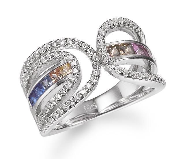 Fashion 925 Sterling Silver Rainbow CZ Elegant Ring