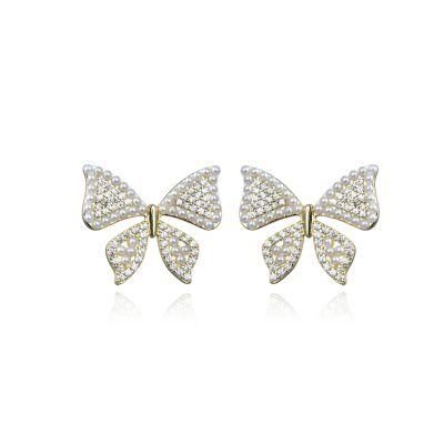 Lady&prime;s 14K Yellow Gold Plated 925 Sterling Silver Stud Earring with Small Pearl